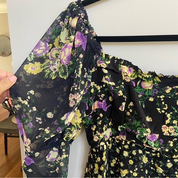 For Love And Lemons EILEEN mini dress, October Floral, Black and Lilac, Medium - Picture 4 of 11